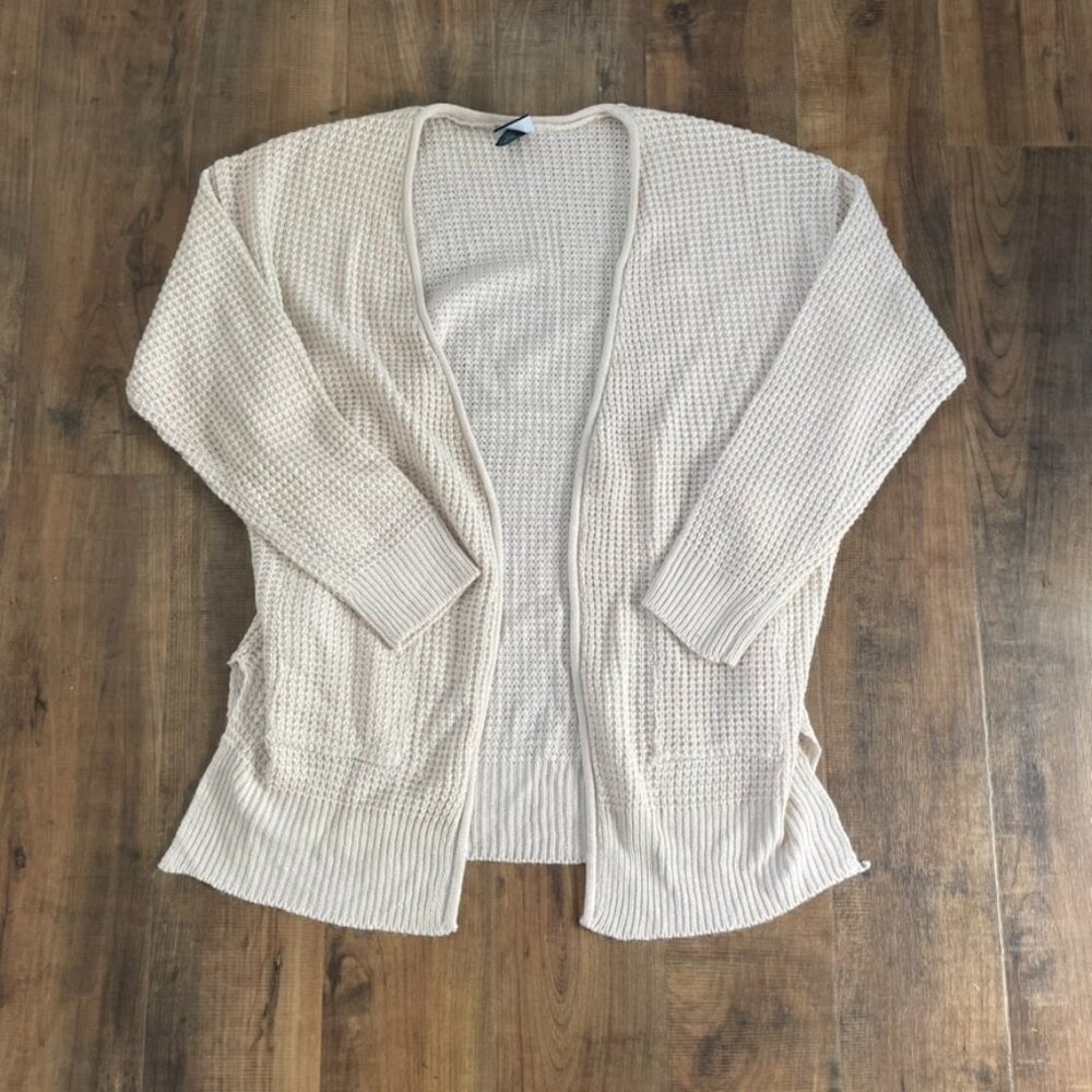 Daytrip Beige Open Front‎ Knit Cardigan Sweater Women’s Size Large Pockets